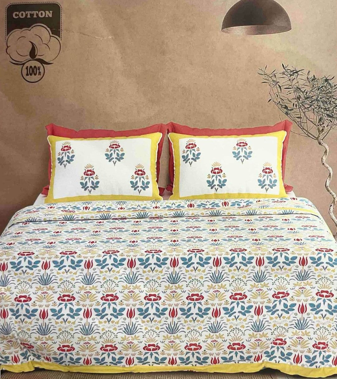 Vibrant Garden Jaipuri Handblocked Print Cotton King Size Bedsheet Set
