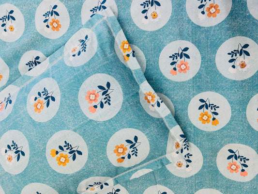 Aqua Blossom – Cotton King Size Bedsheet with 2 Pillow Covers