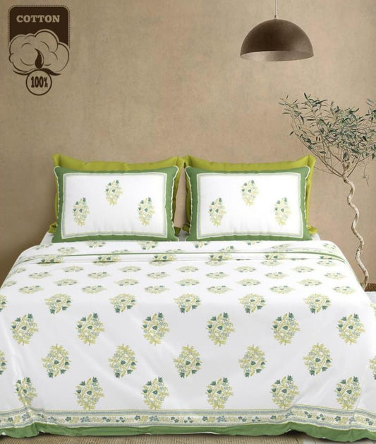Fresh Florals & Vine Jaipuri Handblocked Print King Size Bedsheet