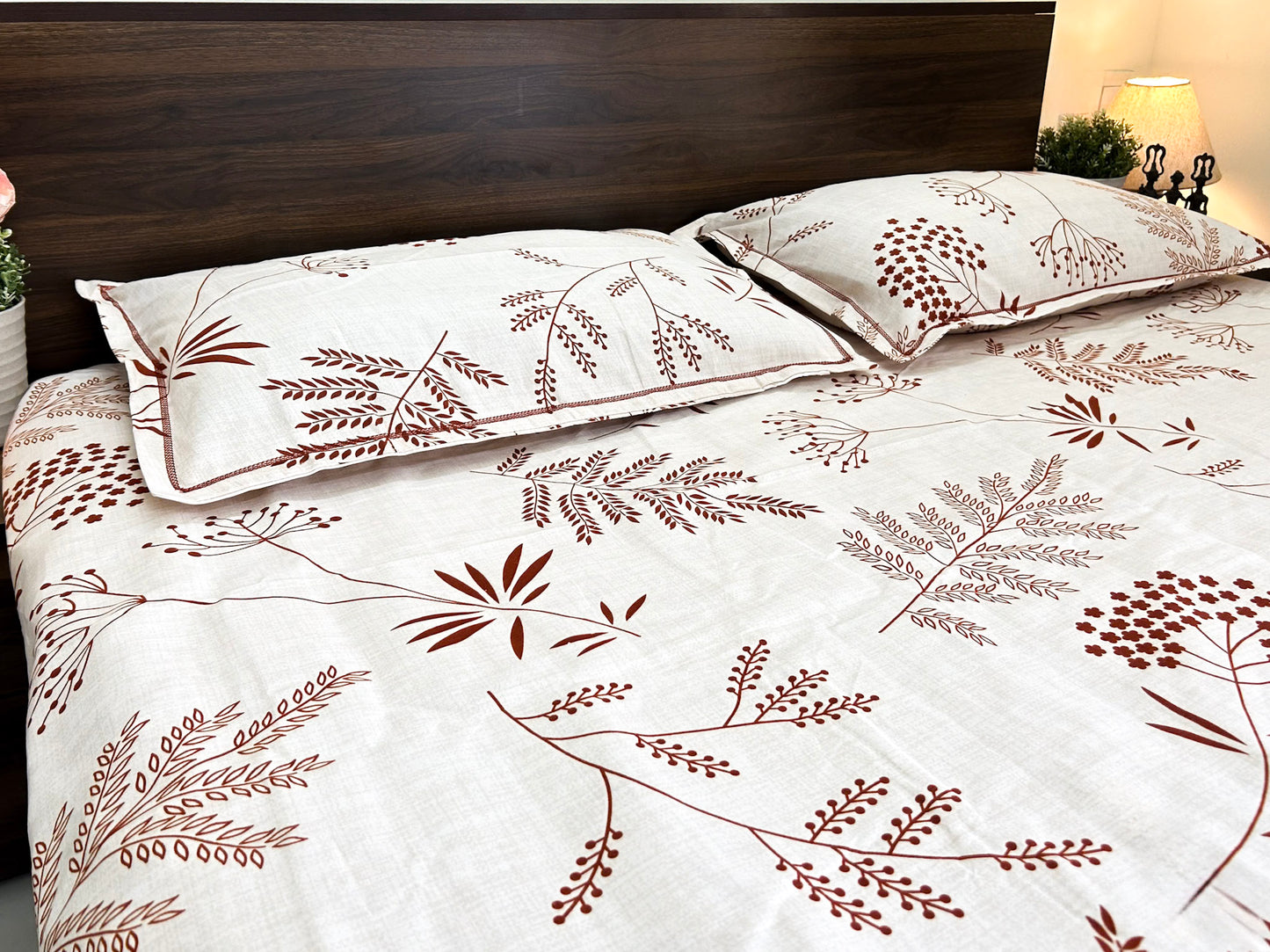 Rustic Fern – 350 TC Pure Cotton King Size Bedsheet with 2 Pillow Covers