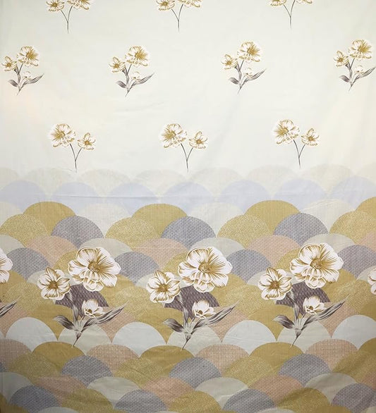 Olive & Taupe Floral Scallop 210 TC King Size Bedsheet Set