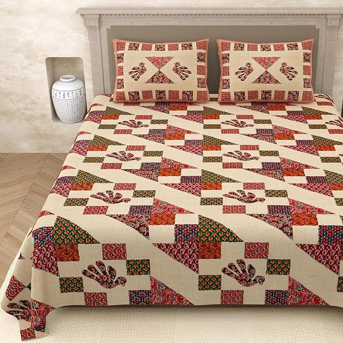 Sanganeri Print King Size Fitted Bedsheet