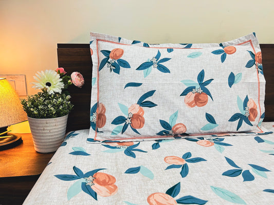 Peach Orchard – 240 TC Cotton King Size Bedsheet with 2 Pillow Covers