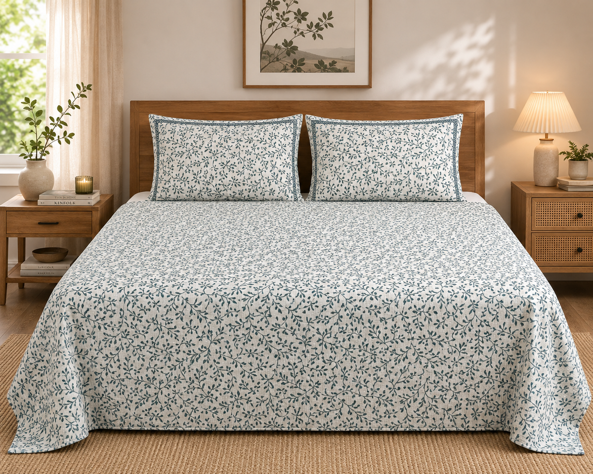 Green Vine 300 TC Cotton King Size Bedsheet