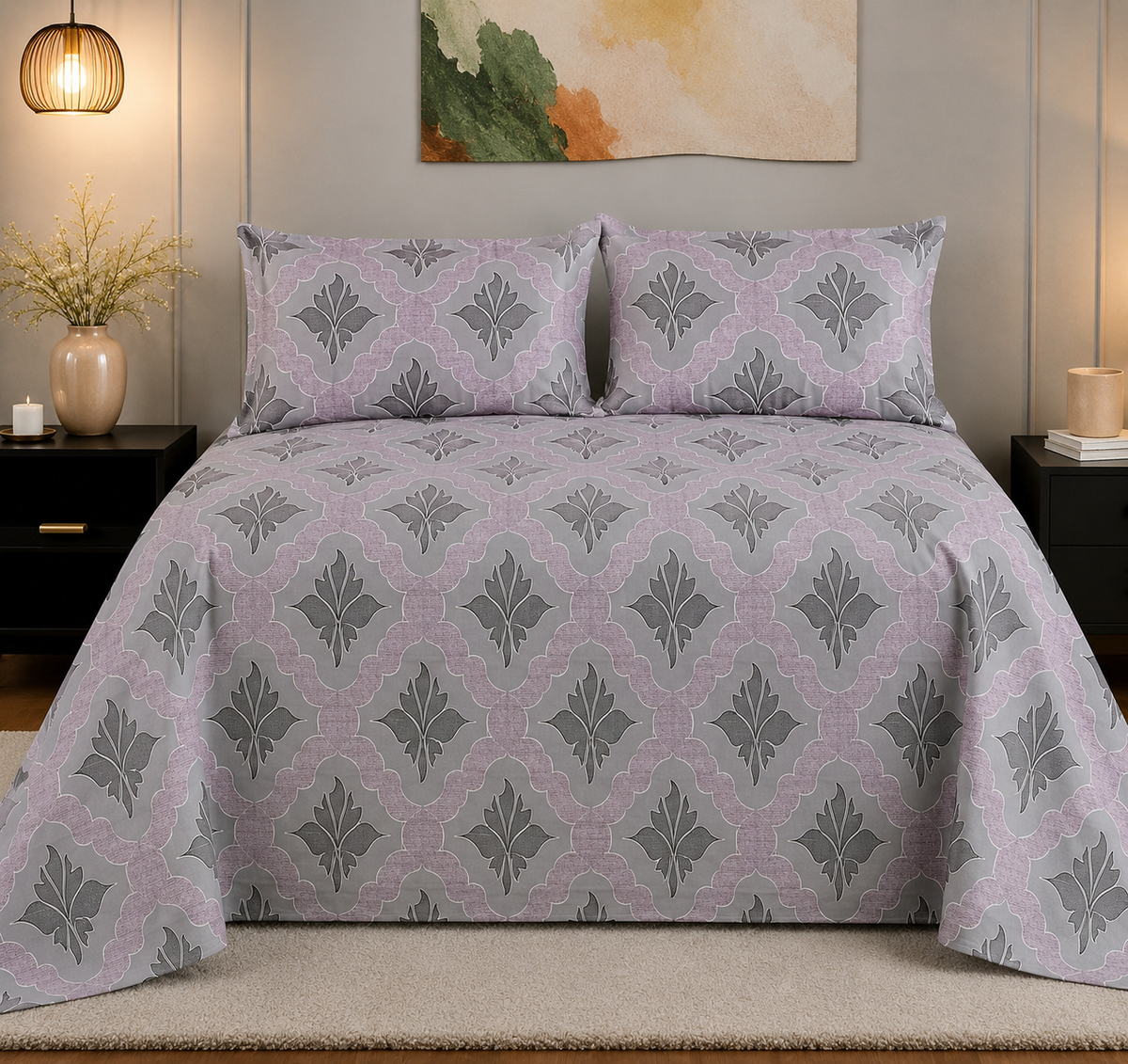 Mauve Moroccan 300 TC Cotton King Size Bedsheet