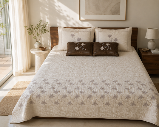 Beige Tufted Quilted Luxurious 5-piece Bedcover Set