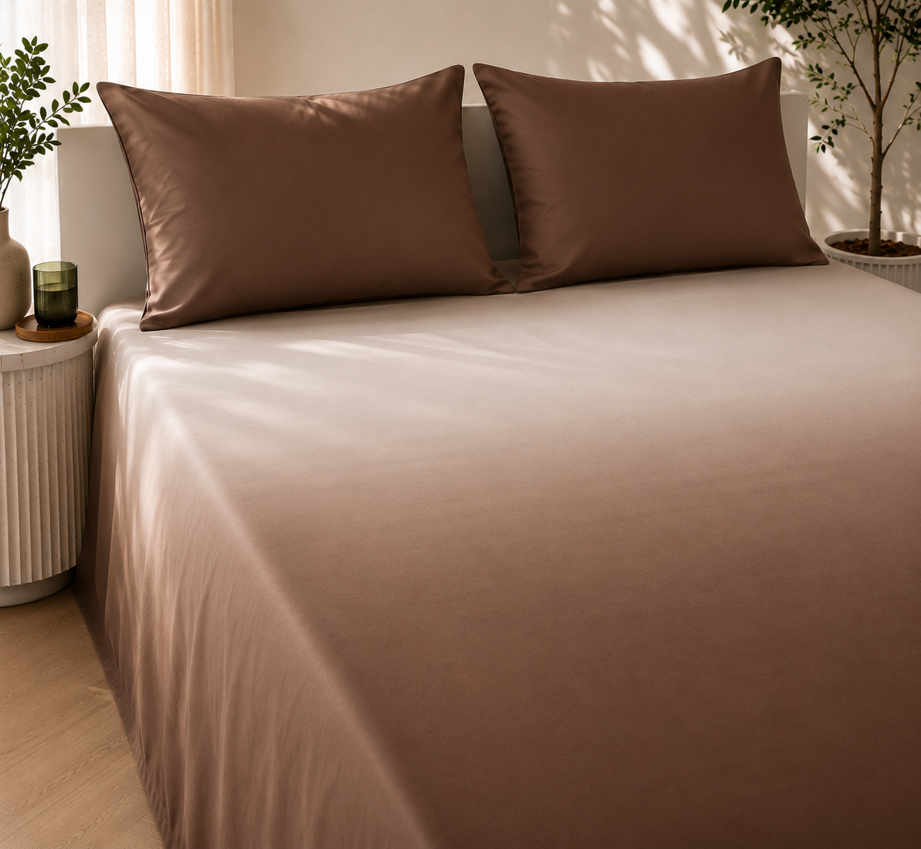 Brown Gradient Satin-Cotton Premium King Size Bedsheet Set