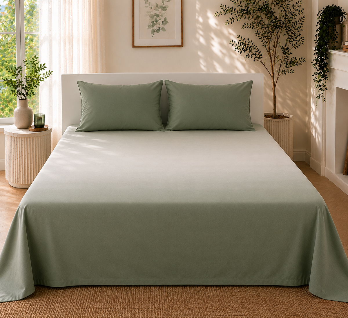Green Gradient Satin-Cotton Premium King Size Bedsheet Set