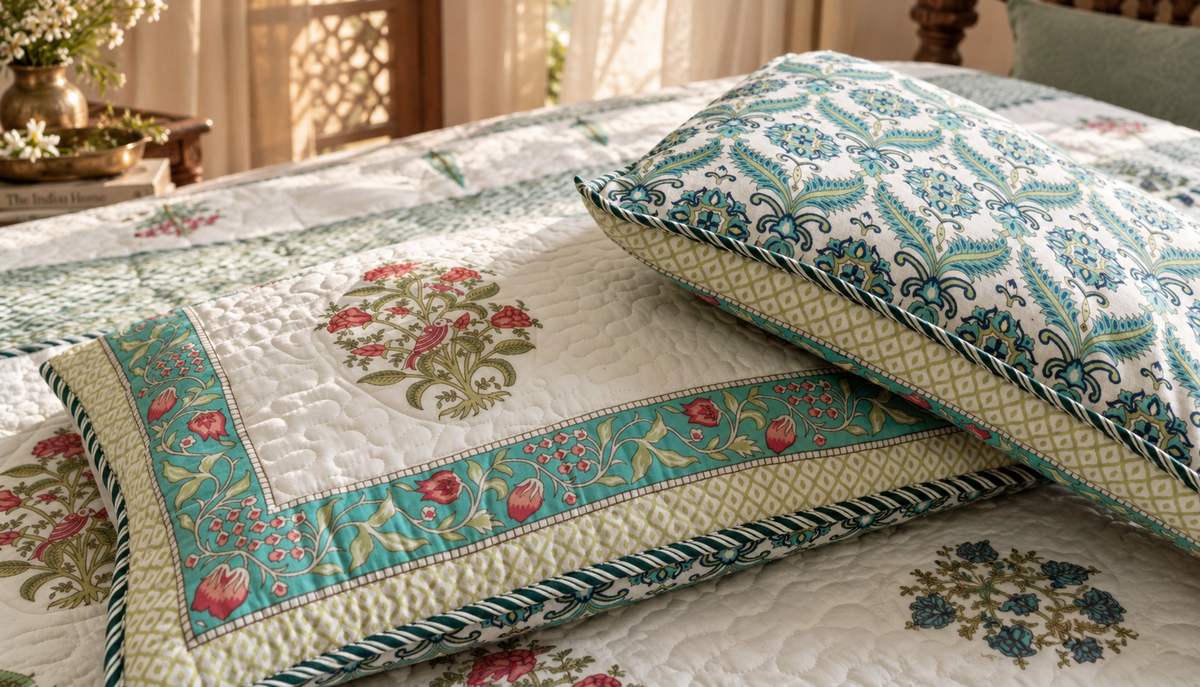 Double-Sided Jaipuri block print, 100% Mulmul Cotton Bedcover – Multicolor Floral Elegance