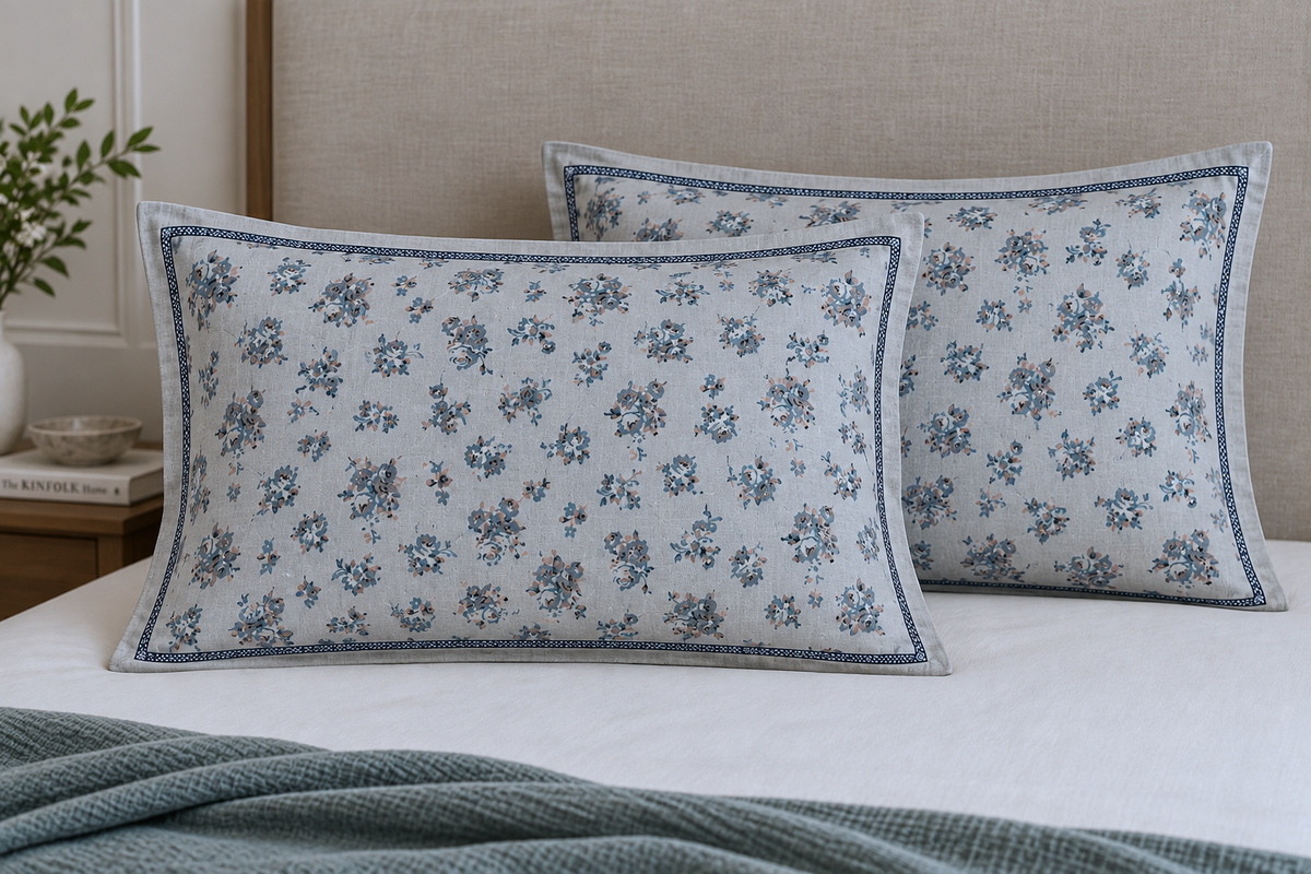 Blue Vintage Rose 300 TC Cotton King Size Bedsheet