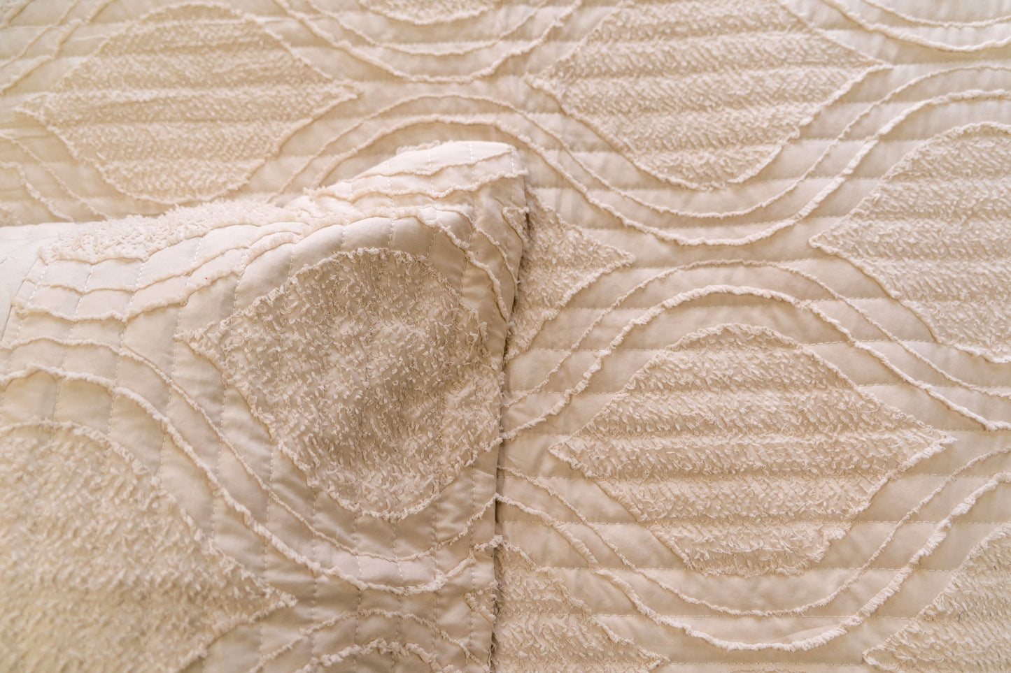 King Size Quilted Bedcover – 100% Mulmul Cotton with Textured Tone-on-Tone Design - Beige