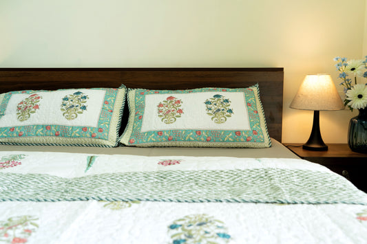 Double-Sided Jaipuri block print, 100% Mulmul Cotton Bedcover – Multicolor Floral Elegance