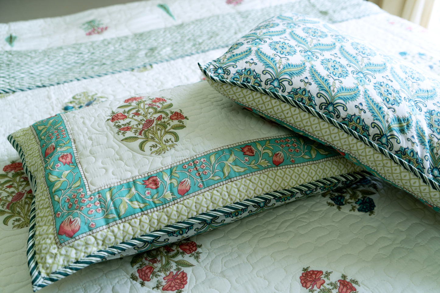 Double-Sided Jaipuri block print, 100% Mulmul Cotton Bedcover – Multicolor Floral Elegance