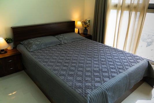 Solid Dark Gray King Size Quilted Bedcover – 100% Cotton
