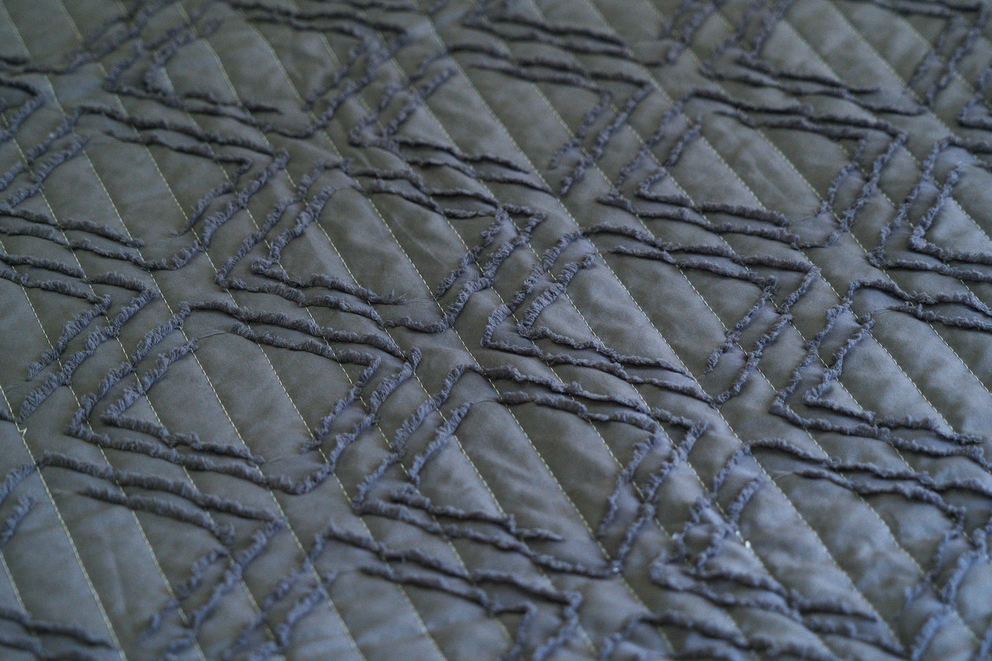 King Size Quilted Bedcover – 100% Mulmul Cotton in Grey with Geometric Texture