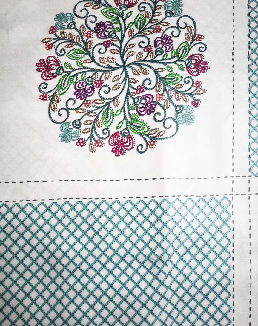 Geometric Floral Print Green & White 250 TC Pure Cotton King Size Bedsheet with 2 Pillow Covers