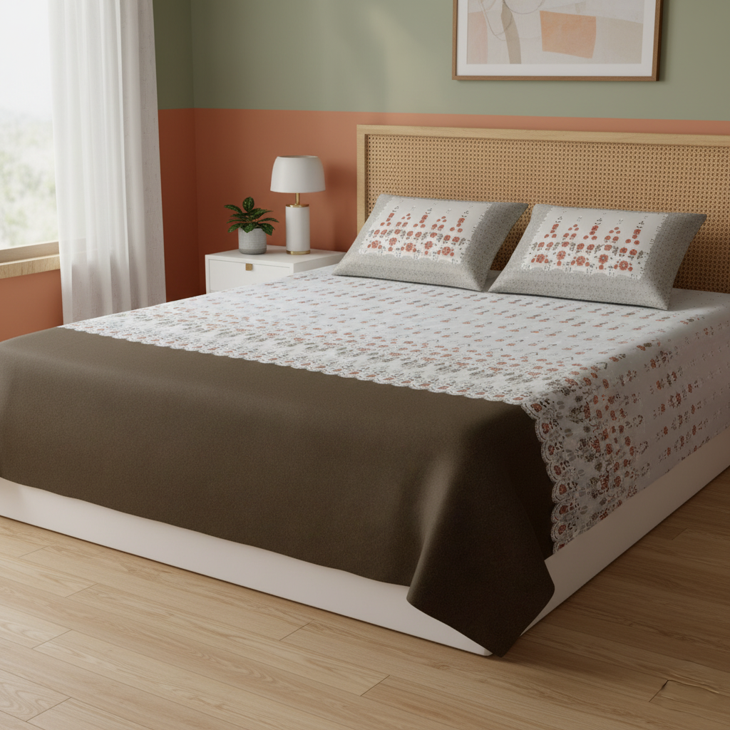 Brown Blooms 240 TC Pure Cotton Bedsheet