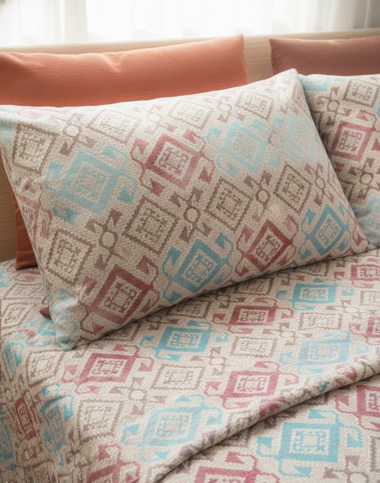 Geometric Pattern 100% Pure Cotton King Size Bedsheet with 2 Pillow Covers