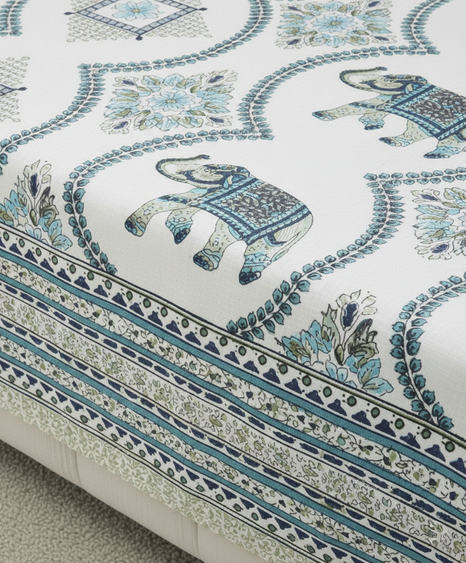 Elephant Motifs 200 TC Pure Cotton King Size Fitted Bedsheet