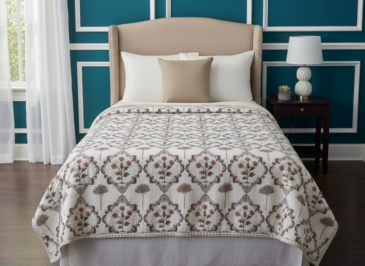 Jaipuri Hand Block Single Bed Mulmul Dohar Comforter Set of 2