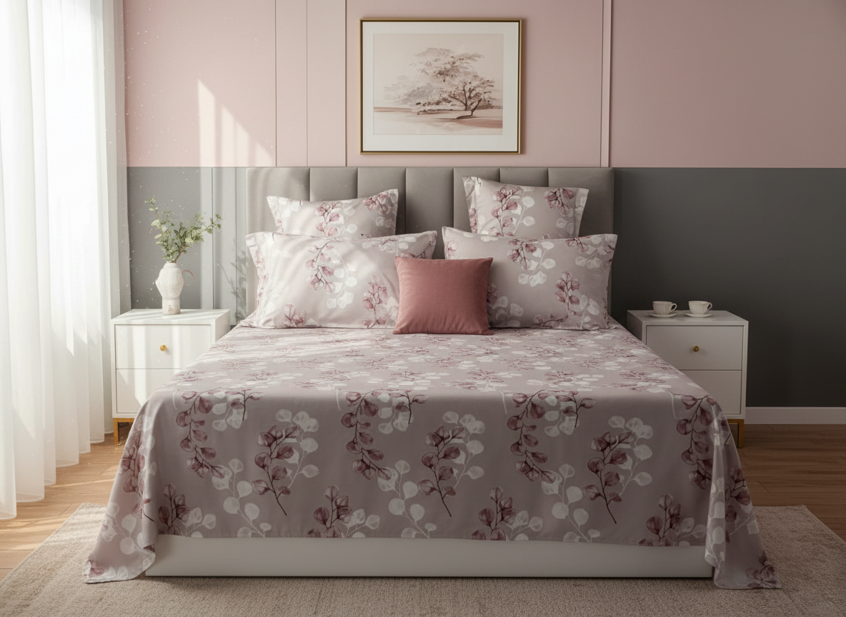 Dusty Rose Eucalyptus 240 TC Cotton King Size Bedsheet