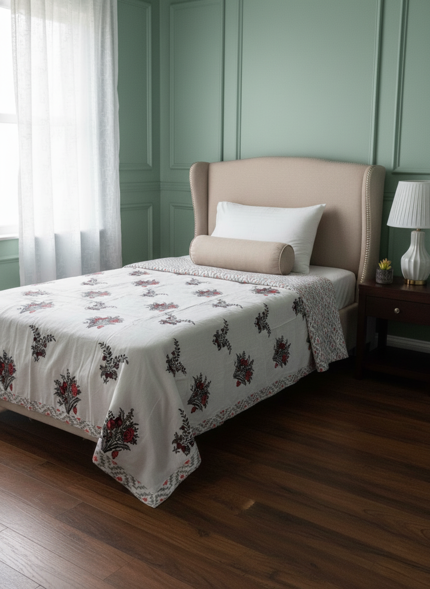 Super Soft Jaipuri Hand Block Print Single Bed Set of 2 Mulmul Dohars