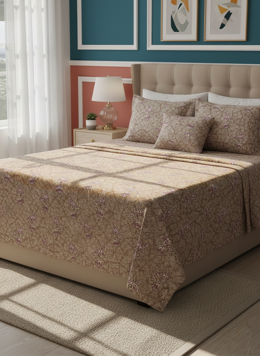 Earthy Bloom 200 TC Pure Cotton Queen Size Double Bedsheet