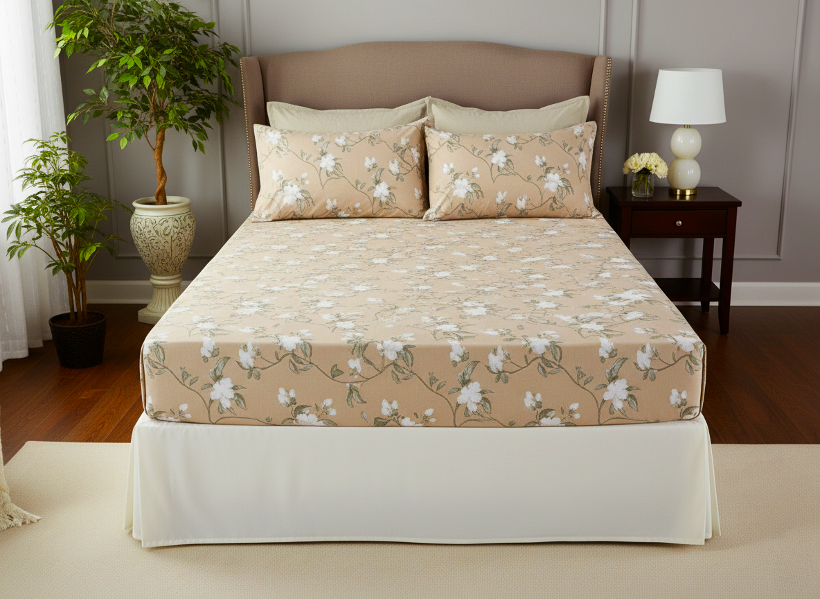 Serene Flora 200 TC Pure Cotton Queen Size Double Bedsheet