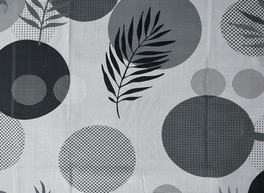 Grey Leaf & Circle 200 TC Queen Size Double Bedsheet Set