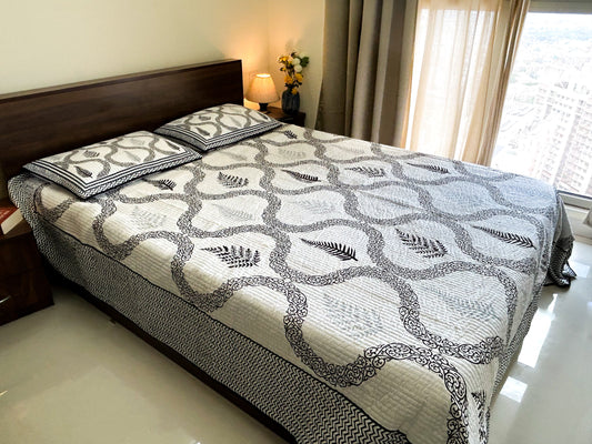 Monochrome Quilted King Size Bedcover – 100% Cotton