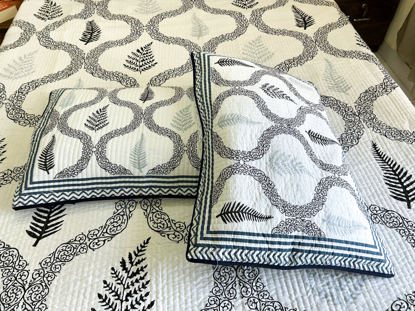 Reversible Quilted King Size Bedcover – Monochrome Elegance & Patchwork Charm