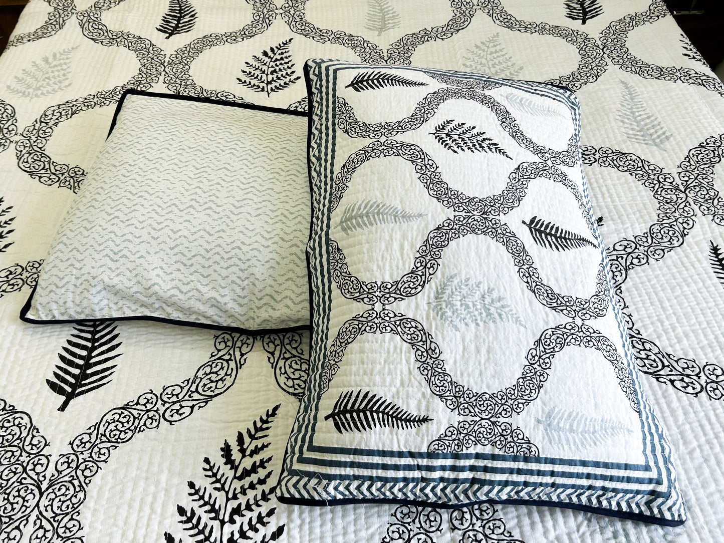 Reversible Quilted King Size Bedcover – Monochrome Elegance & Patchwork Charm