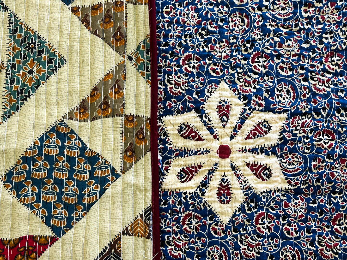 Reversible Quilted King Size Bedcover – Handcrafted in 100% Cotton with Floral & Geometric Prints