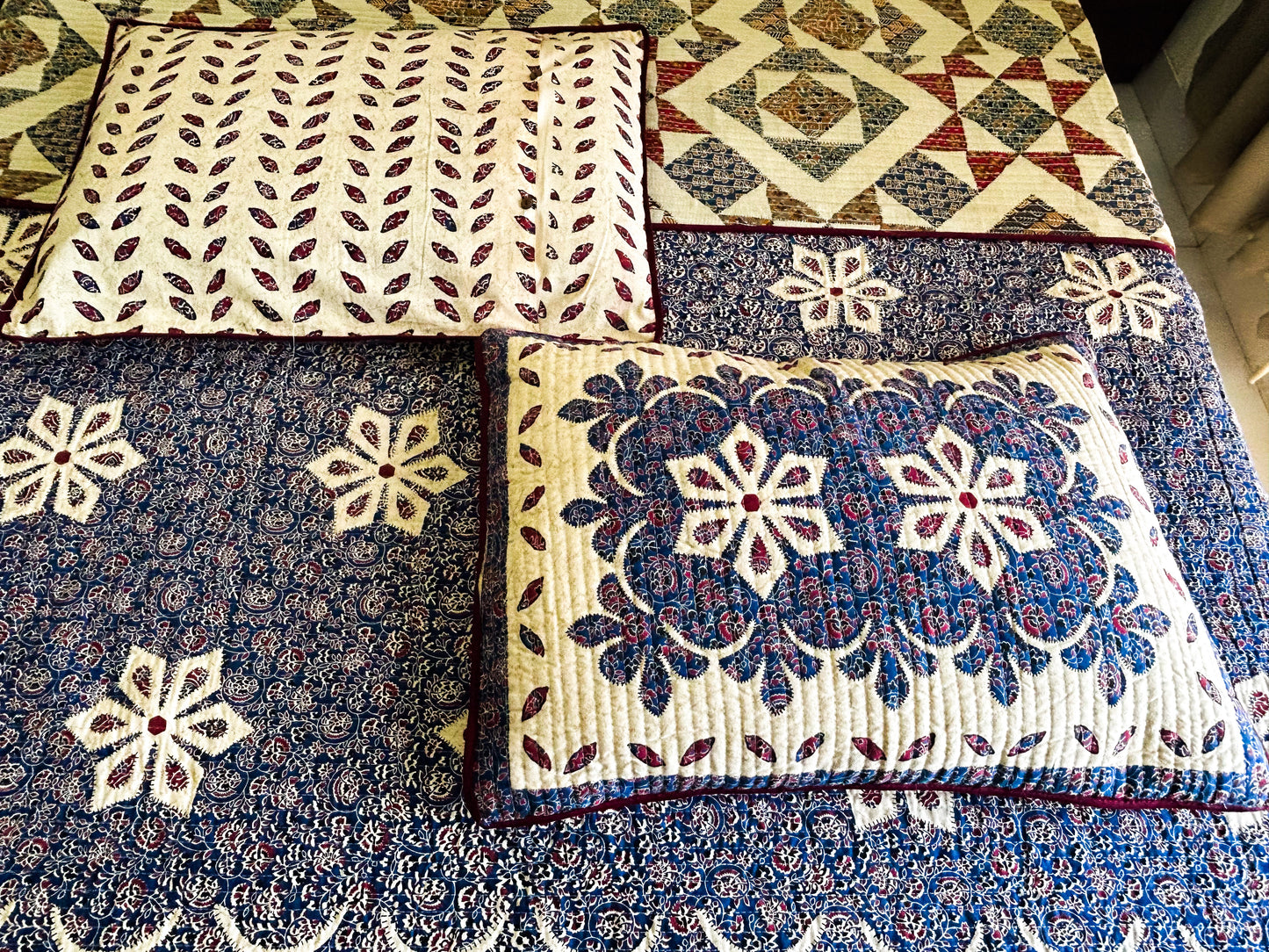 Reversible Quilted King Size Bedcover – Handcrafted in 100% Cotton with Floral & Geometric Prints