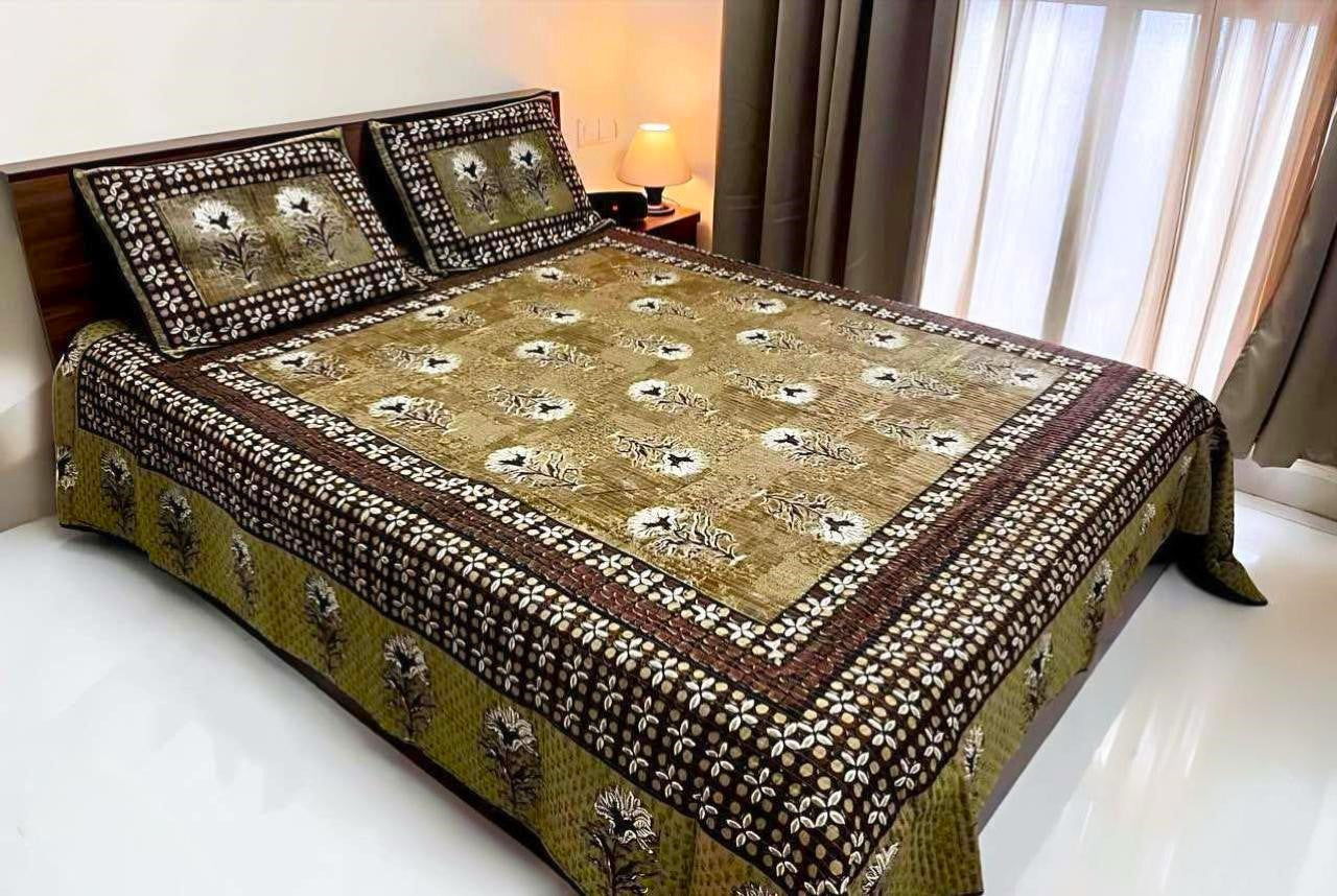 Double-Sided Quilted King Size Bedcover Set – 100% Cotton Hand Block Print