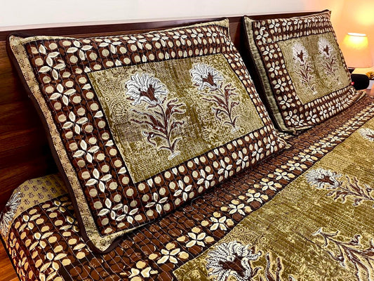 Floral Quilted King Size Bedcover Set – 100% Cotton