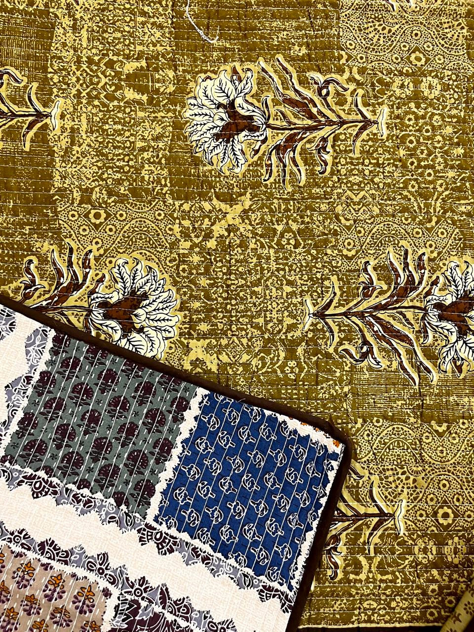 Double-Sided Quilted King Size Bedcover Set – 100% Cotton Hand Block Print