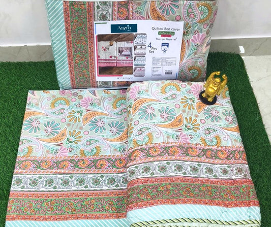 Paisley Elegance Mulmul Quilted Bedcover 4-Piece Set
