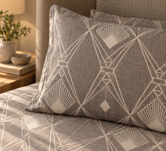 Taupe Geometric King Size Pure Cotton Bedsheet