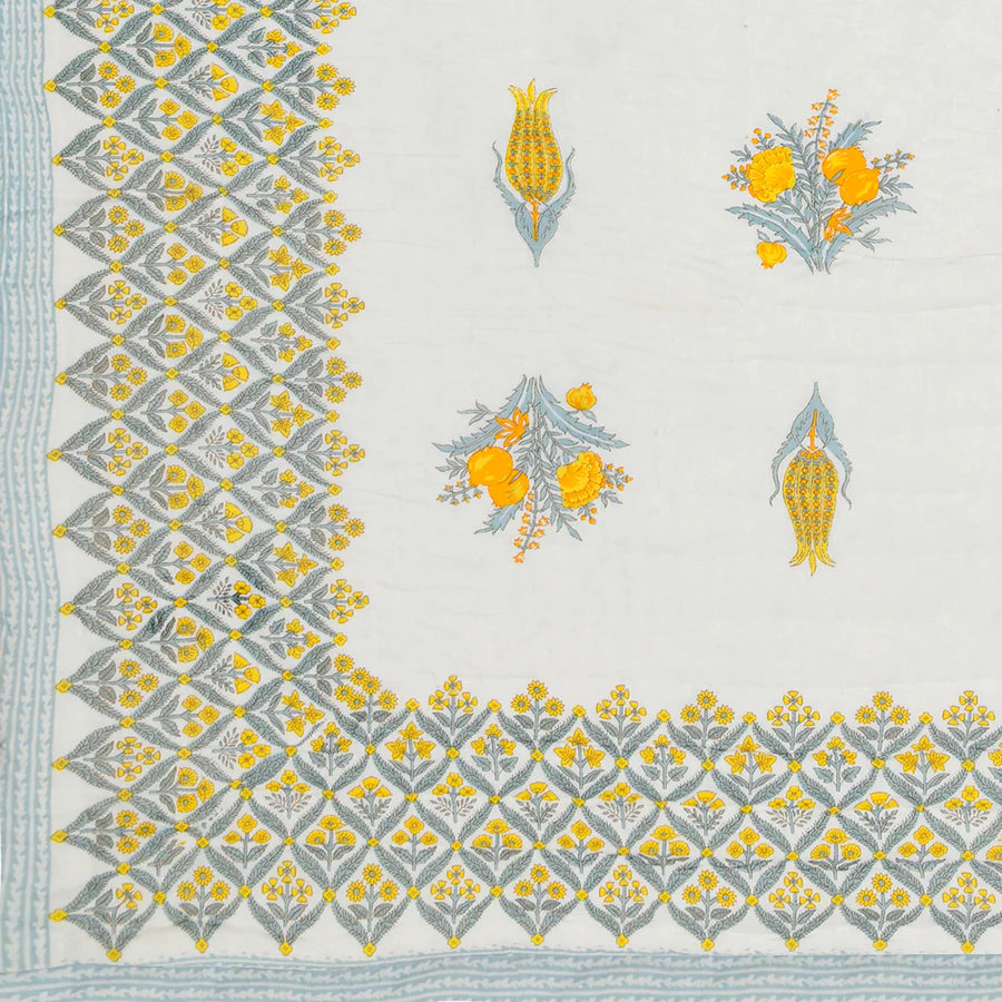 Yellow Floral Mulmul Quilted Bedcover 4-Piece Set