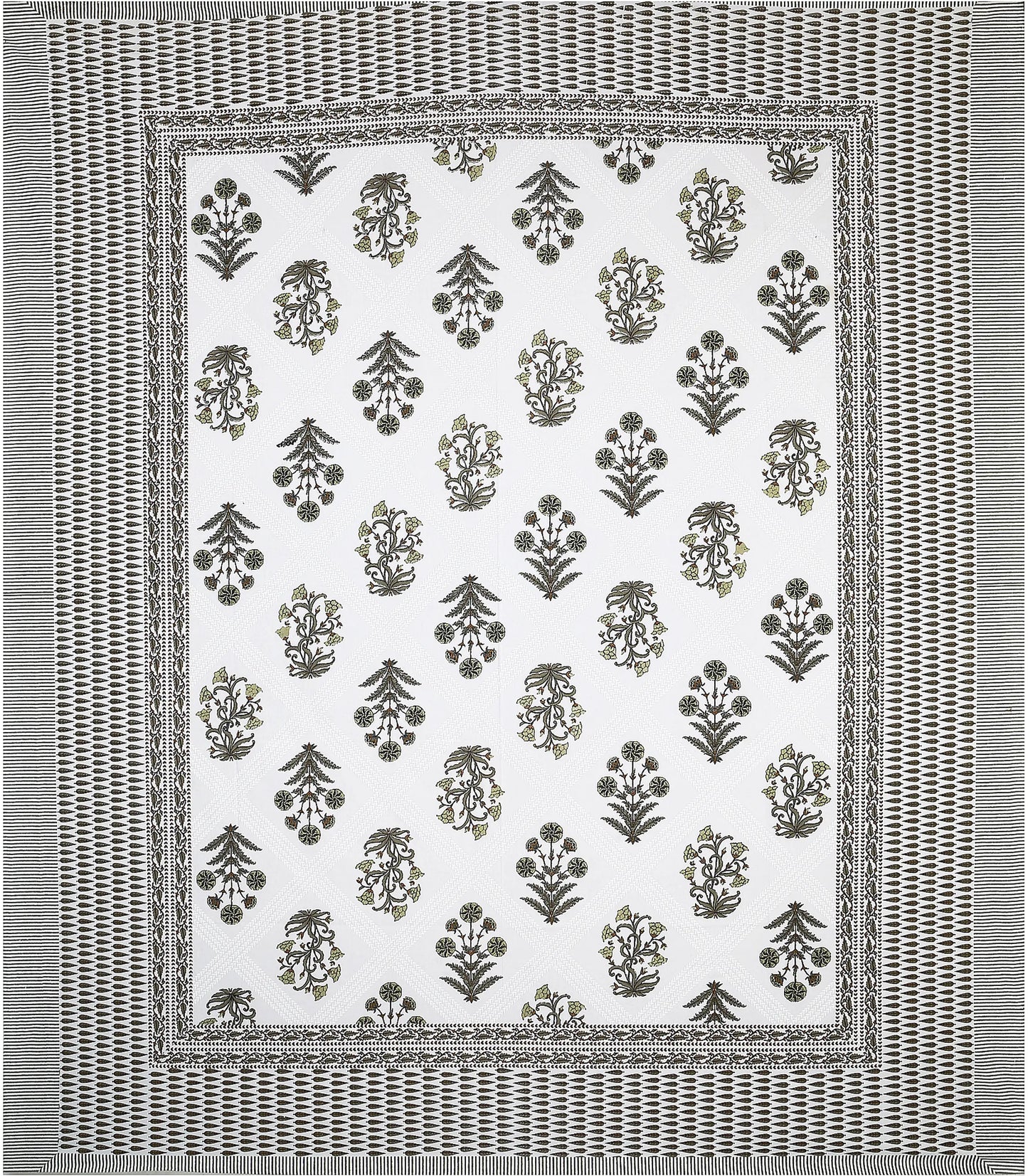 Floral Motif Olive Green 200 TC 100% Pure Cotton King Size Bedsheet with 2 Pillow Covers