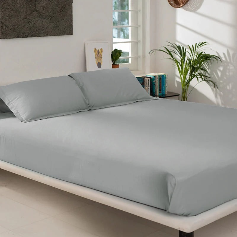 Light Grey Solid Plain 400 TC Premium Cotton King Size Bedsheet with 2 Pillow Covers