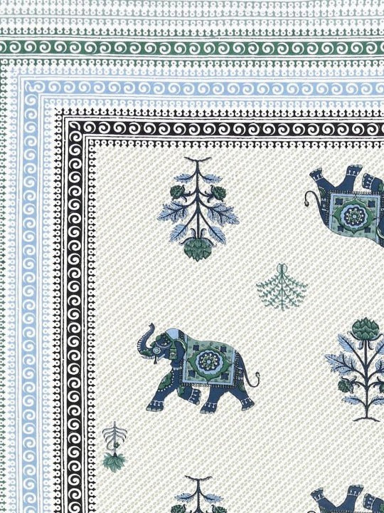 Elephant Motif Design Green & Blue 200 TC 100% Pure Cotton King Size Bedsheet with 2 Pillow Covers