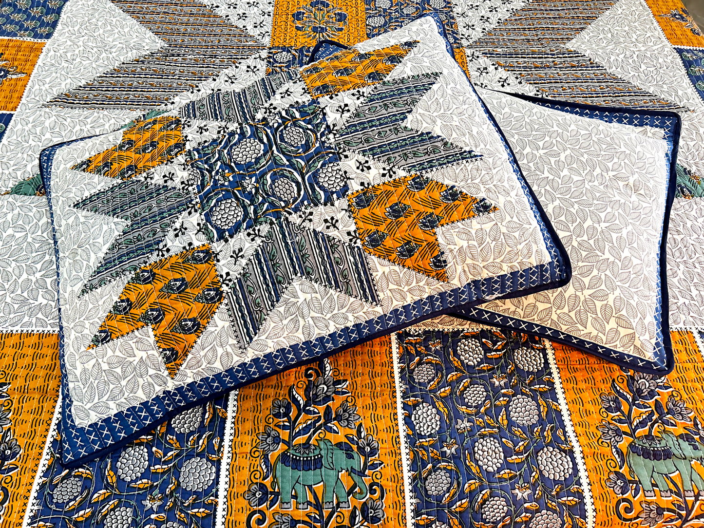 Double-Sided Quilted King Size Bedcover Set – 100% Cotton Hand Block Print