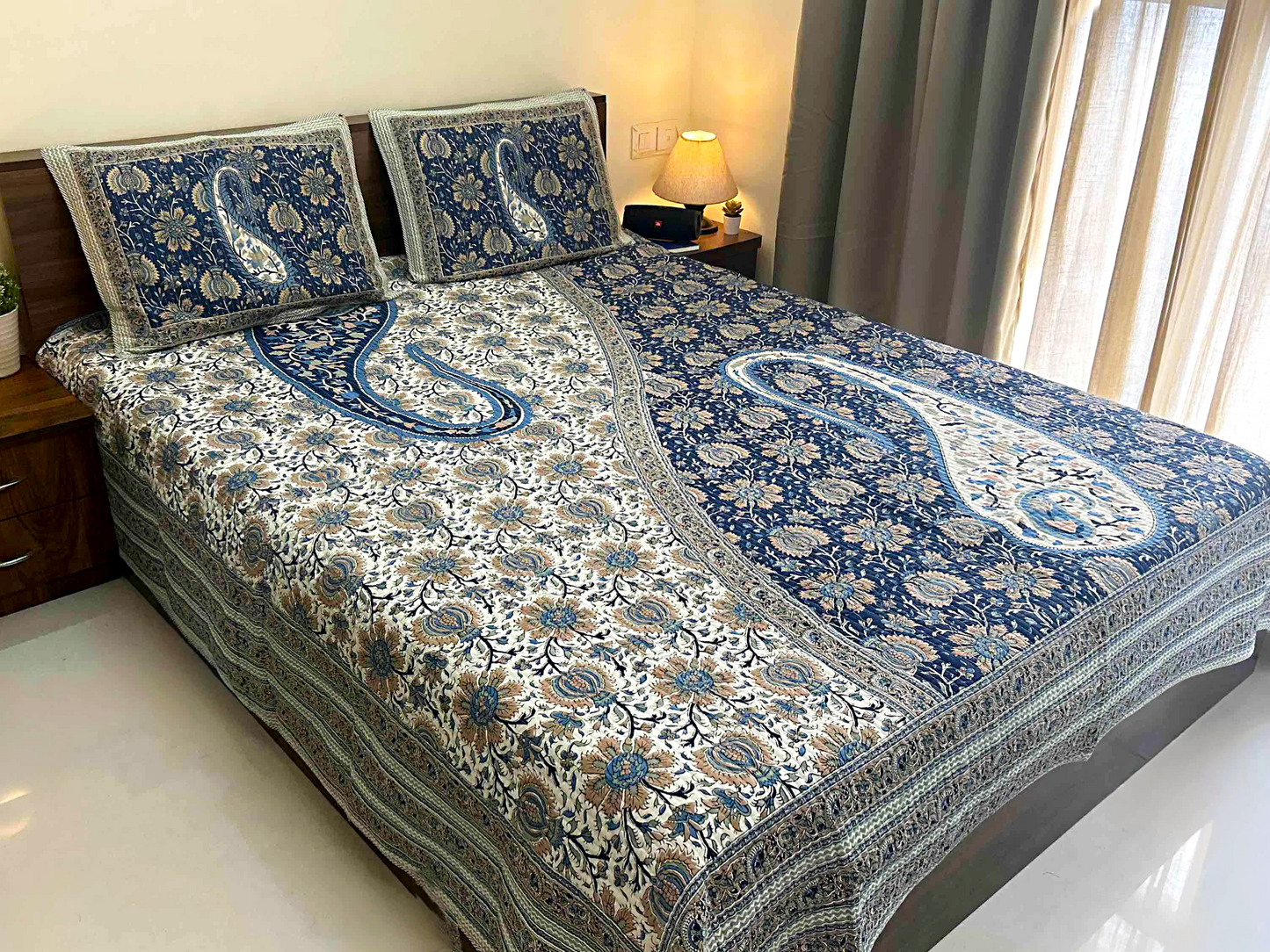 King Size Bedcover Set – 100% Cotton Printed (Paisley & Floral Design)