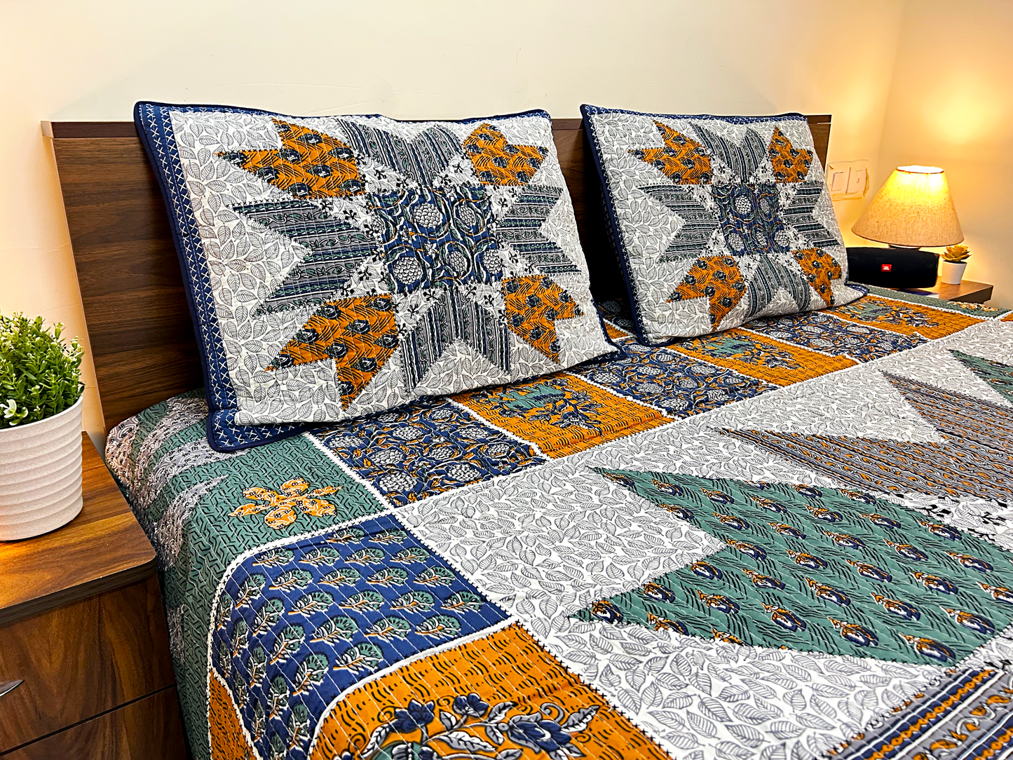 Double-Sided Quilted King Size Bedcover Set – 100% Cotton Hand Block Print