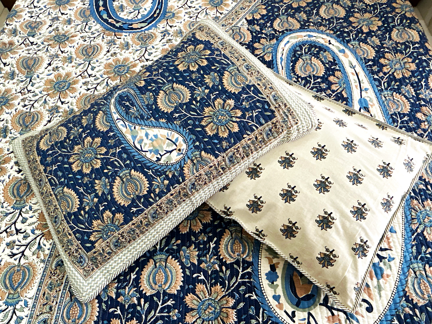 King Size Bedcover Set – 100% Cotton Printed (Paisley & Floral Design)