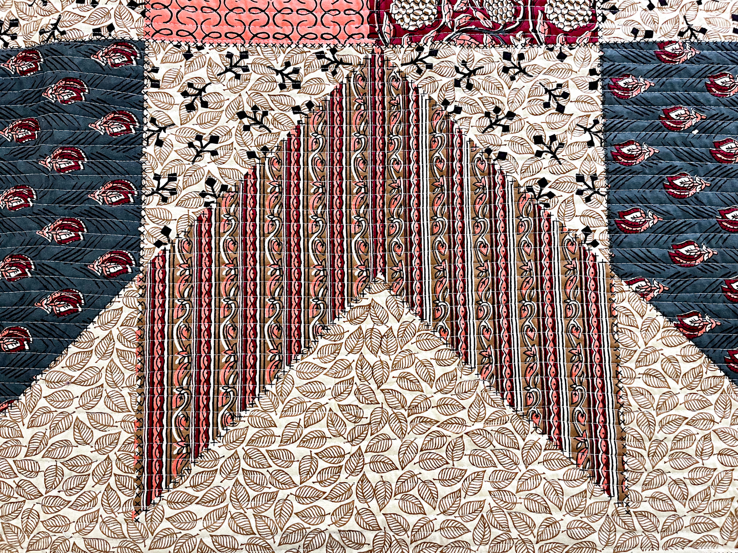 Double-Sided Quilted King Size Bedcover Set – 100% Cotton Hand Block Print (Floral & Star Motif)