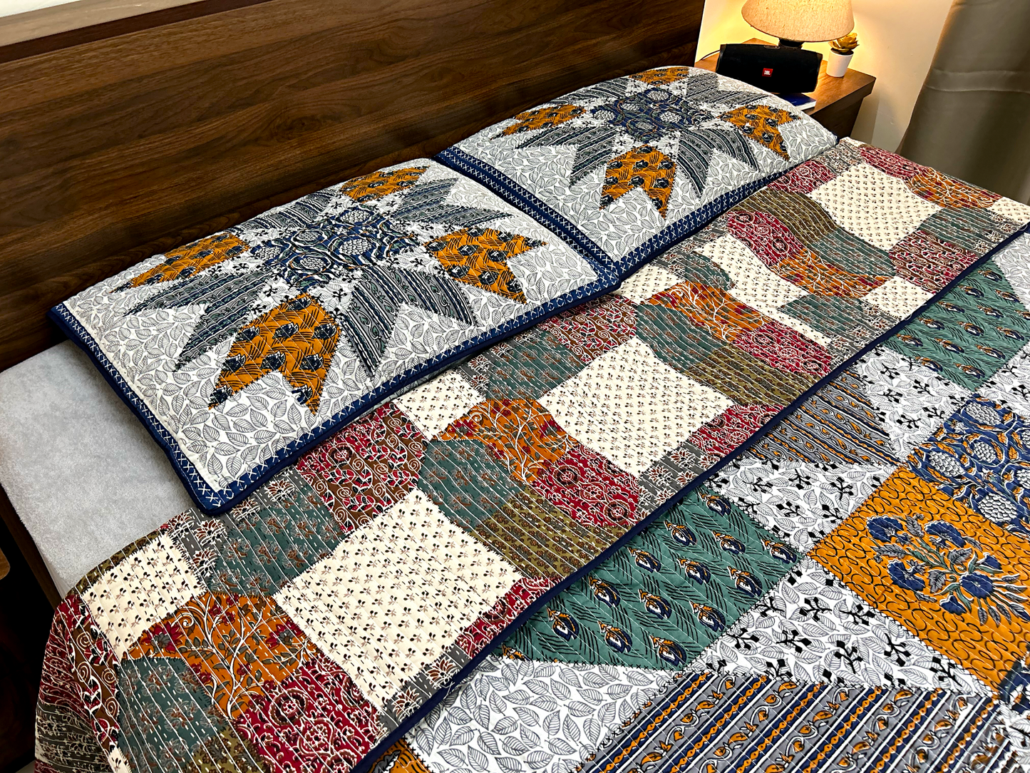 Double-Sided Quilted King Size Bedcover Set – 100% Cotton Hand Block Print