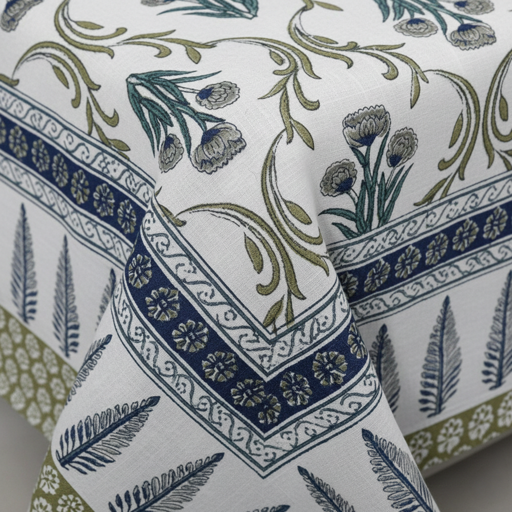 Blue and White Jaipuri Print 200 TC Pure Cotton King Size Bedsheet with 2 Pillow Covers